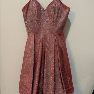 Clarisse Burgundy Glitter Fit & Flare Dress Size 6 Lace Up Back Prom Cocktail